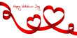 Satin Bow 2 Red Hearts & 2 Swirls 