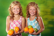 Photo: Beautiful twin girls holding fruits Beautiful twin girls holding fruits