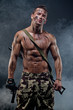 Photo: Muscular young wet sexy naked dirty soldiers with weapons Muscular young wet sexy naked dirty soldiers with weapons