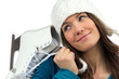 Woman with ice skates winter sport activity