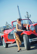 Happy smiling woman in a car. Romantic in Paris. Happy smiling woman in a car. Romantic in Paris.