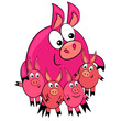 cartoon animal family.pig parent and children character