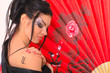girl with red asian fan girl with red asian fan