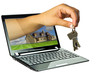 Foto: Black netbook with 3D hand giving keys to new house Black netbook with 3D hand giving keys to new house