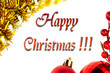 Happy Christmas sign in frame of red and gold decorations