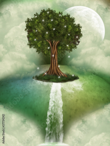 Illustration: Tree in a fantasy landscape Tree in a fantasy landscape
