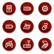 Electronics web icons set 2, dark red circle buttons