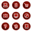 Electronics web icons set 1, dark red circle buttons