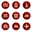Travel web icons set 2, dark red circle buttons