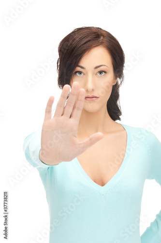 Photo: woman making stop gesture woman making stop gesture
