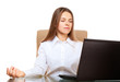 Photo: Woman meditation in the office workplace Woman meditation in the office workplace
