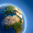 Earth with high relief, illuminated by the sun Earth with high relief, illuminated by the sun
