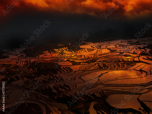 Photo: Sonnenuntergang Reisterrassen Yuanyang Sonnenuntergang Reisterrassen Yuanyang