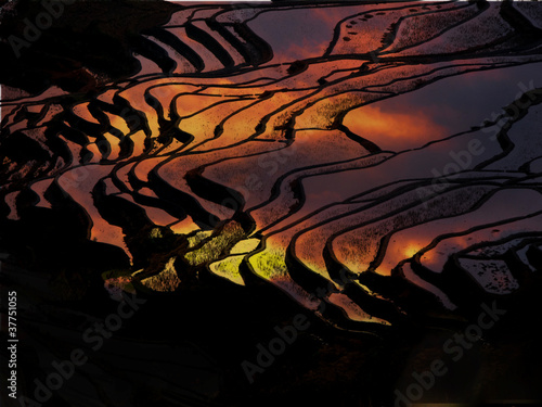Photo: Sonnenuntergang Reisterrassen China Sonnenuntergang Reisterrassen China