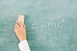 Hand on green chalk board