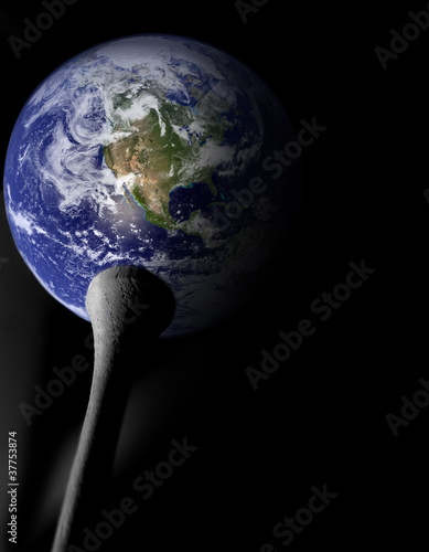 Illustration: Golf ball earth and tee macro Golf ball earth and tee macro