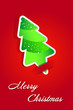 Christmas card - christmas tree label on red background
