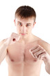 young man boxer on the white background