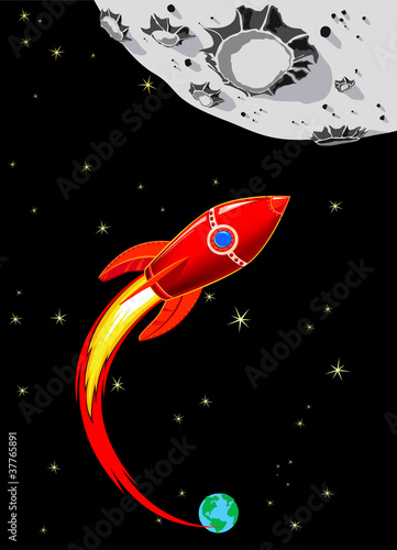 Vector: Retro Rocket Spaceship to the Moon Retro Rocket Spaceship to the Moon