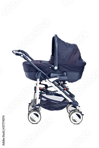 Photo: A studio shot of a modern baby stroller A studio shot of a modern baby stroller