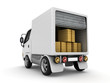 3D White Van with cardboard boxes isolated 3D White Van with cardboard boxes isolated