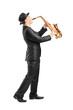 Full length portrait of a man in a suit playing on saxophone Full length portrait of a man in a suit playing on saxophone