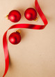 Red Christmas baubles with stylish ribbon Red Christmas baubles with stylish ribbon