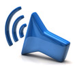 Blue speaker icon on white background