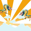Dragon flying with sunset background Dragon flying with sunset background