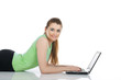 happy young woman using computer