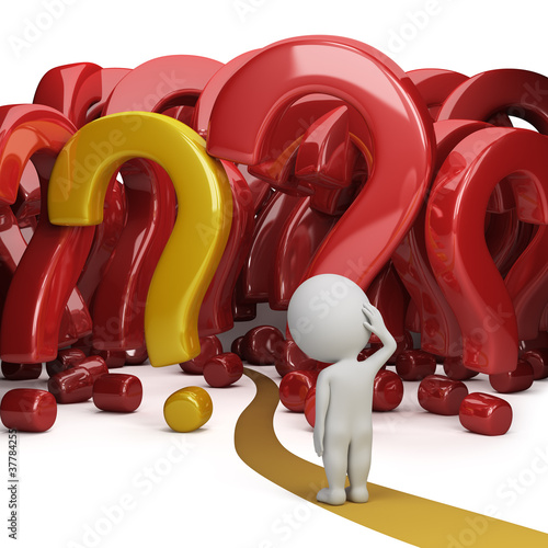 Illustration: 3d small people - forest questions 3d small people - forest questions