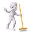 3D little man holding broom
