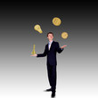 Business man juggling with numbers and symbols Business man juggling with numbers and symbols