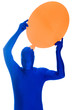 anonymous blue man with a blank orange sign