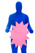 faceless blue man with a blank pink sign