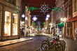 Street with christmas decoration at night