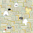 City seamless pattern with eggs monsters for the Easter time.