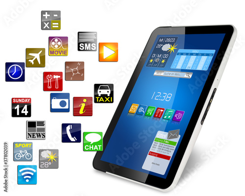 Illustration: Tablet mit Icons und Apps Tablet mit Icons und Apps