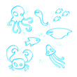 Funny octopus, crab, fishes and jellyfish