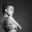 Black and white fashion portrait of beautiful woman