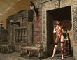 Cyber Girl an einem alten Tempel