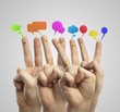 Happy group of finger smileys with social chat sign