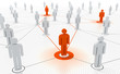 verbundene Schlüsselfiguren in einem Netzwerk orange