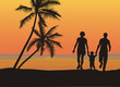 Family on the beach with the sunset Family on the beach with the sunset