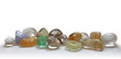 Row of beautiful healing crystals