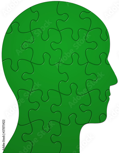 Illustration: Profile of a head showing jigsaw/puzzle pieces Profile of a head showing jigsaw/puzzle pieces