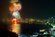 Fireworks with reflections at Pattaya Gulf, Thailand
