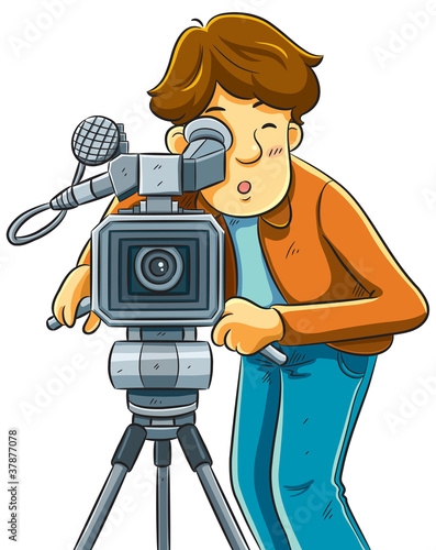 Vector: Cameraman Shoot The Cinema with Movie Camera Cameraman Shoot The Cinema with Movie Camera