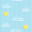 Blue seamless pattern with cute clouds and sun
