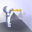 Illustration: A character is looking ahead. Pyramid background. A character is looking ahead. Pyramid background.